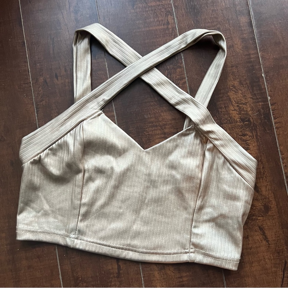 SHEIN metallic gold ribbed crop top Medium
